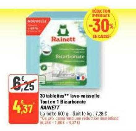 30 tablettes lave-vaisselle tout en 1 bicarbonate rainett