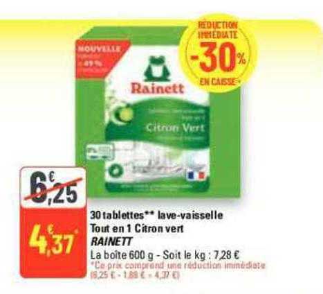 30 Tablettes Lave-vaisselle Tout En 1 Citron Vert Rainett
