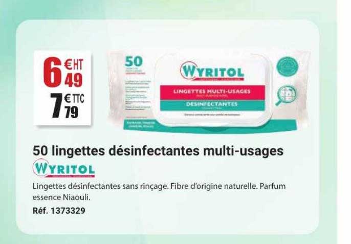 50 lingettes désinfectantes multi-usages wyritol