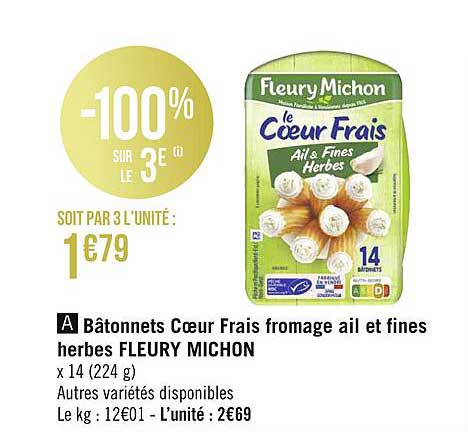 bâtonnets cœur frais fromage ail et fines herbes fleury michon