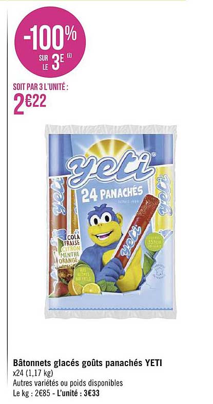 bâtonnets glacés goûts panachés yeti