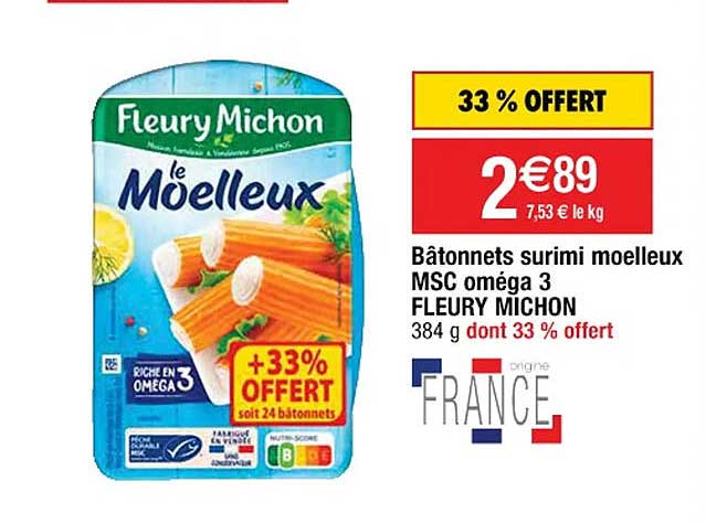 Bâtonnets Surimi Moelleux Msc Oméga 3 Fleury Michon