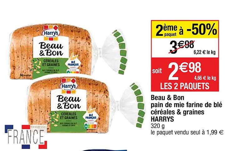 beau & bon pain de mie farine de blé céréales & graines harrys