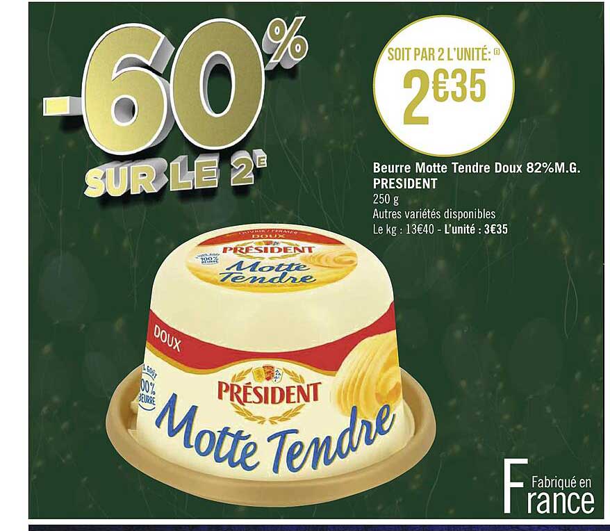 beurre motte tendre doux 82% m.g. président