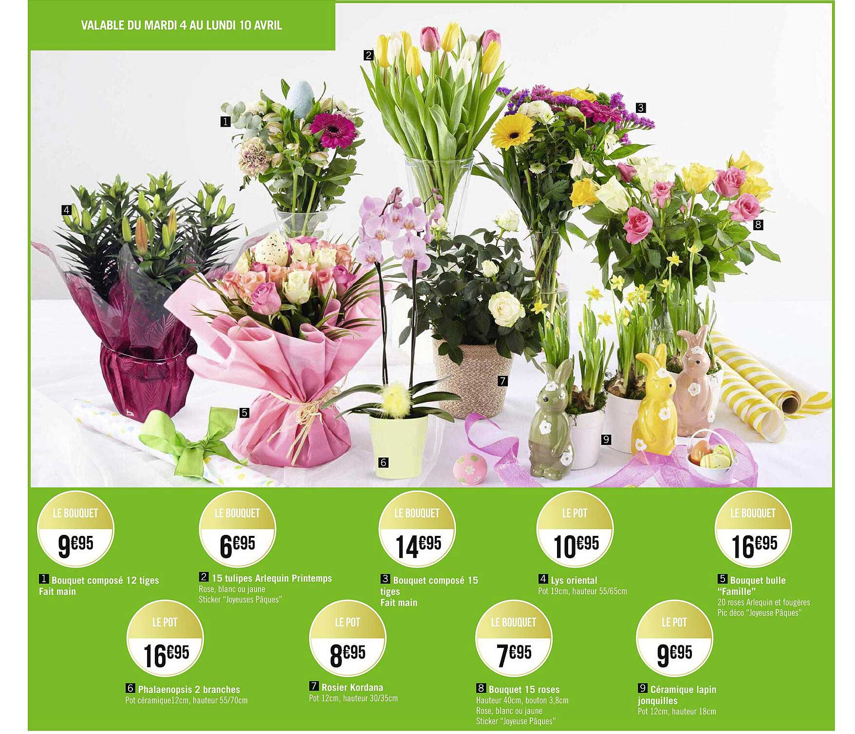 bouquet composé 12 tiges fait main, 15 tulipes arlequin printemps, bouquet composé 15 tiges fait main, lys oriental, bouquet bulle "famille", phalaenopsis 2 branches, rosier kordana, bouquet 15 roses