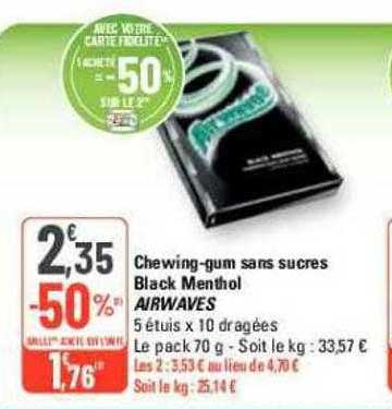 chewing-gum sans sucres black menthol airwaves