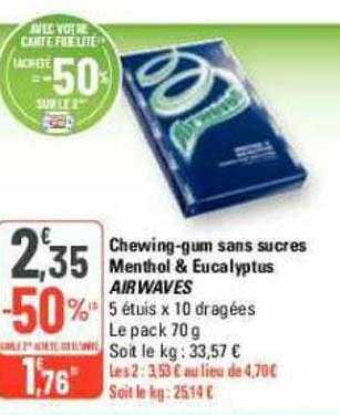 chewing-gum sans sucres menthol & eucalyptus airwaves