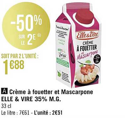 crème à fouetter et mascarpone elle & vire 35% m.g.