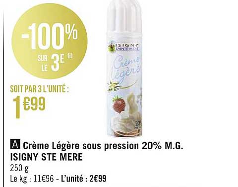 crème légère sous pression 20% m.g. isigny ste mère