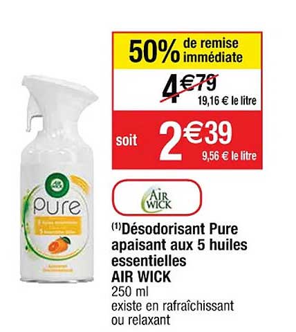 désodorisant pure apaisant aux 5 huiles essentielles air wick