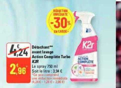 détachant avant lavage action complète turbo k2r