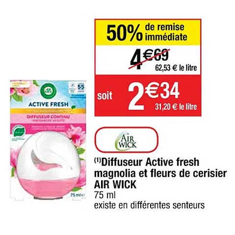 diffuseur active fresh magnolia et fleurs de cerisier air wick