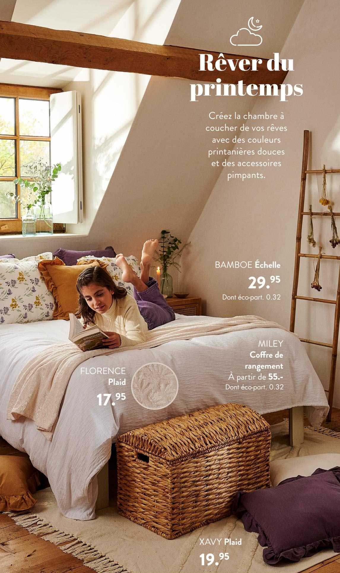 échelle bamboe, coffre de rangement miley, plaid florence, plaid xavy