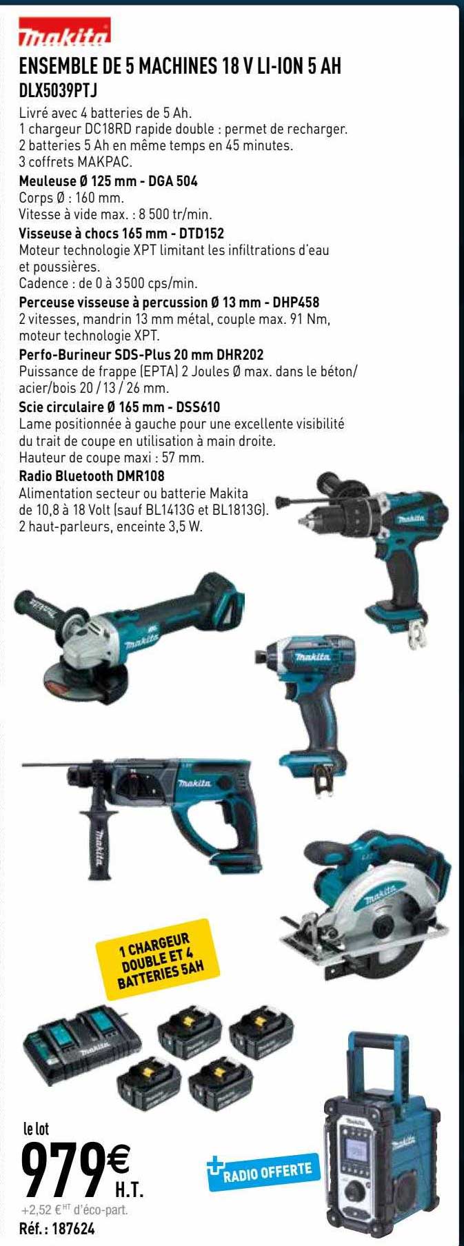 ensemble de 5 machines 18v li-ion 5Ah makita