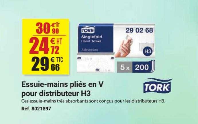 essuie-mains pliés en v pour distributeur h3 tork