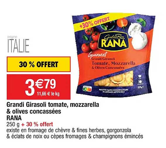 grandi girasoli tomate, mozzarella & olives concassées rana