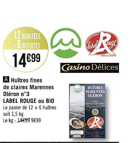 huîtres fines de claires marennes oléron n°3 label rouge ou bio