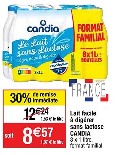 lait facile à digérer sans lactose candia