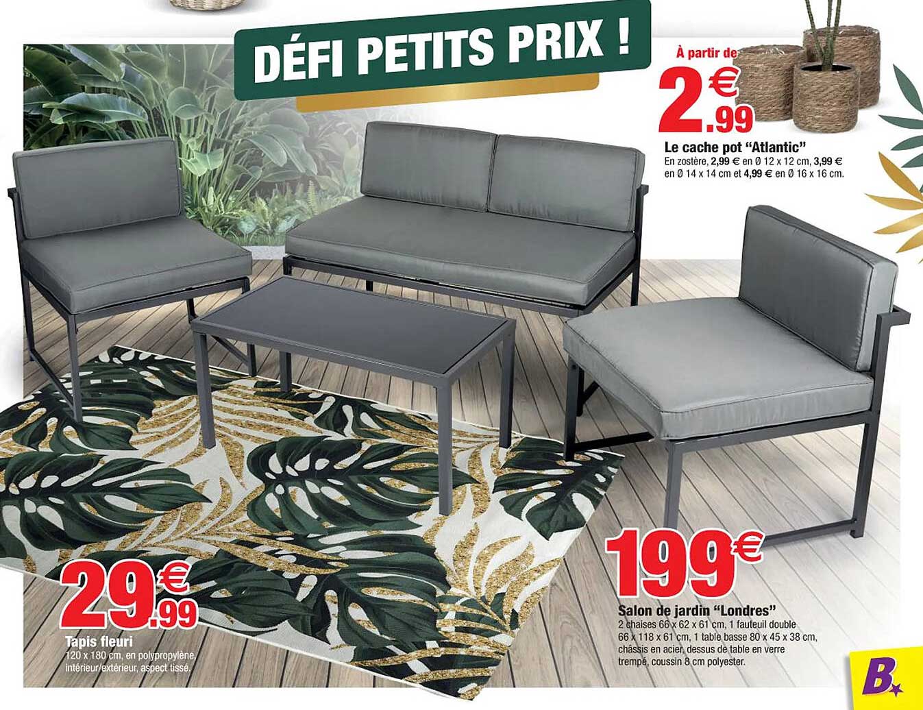 le cache pot "atlantic", salon de jardin "londres", tapis fleuri