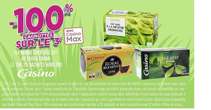 le thé 25 sachets hors bio casino