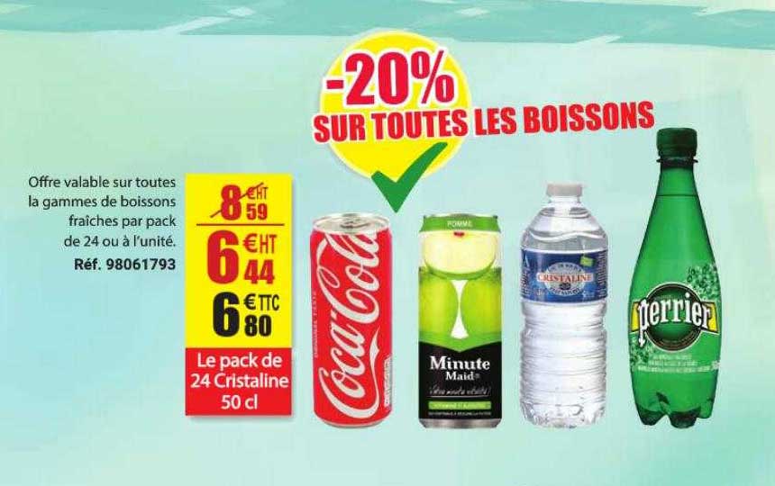 les boissons coca-cola, minute maid, cristaline, perrier