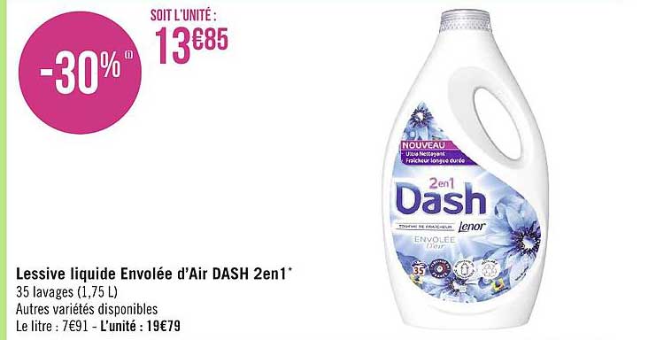 lessive liquide envolée d'air dash 2 en 1