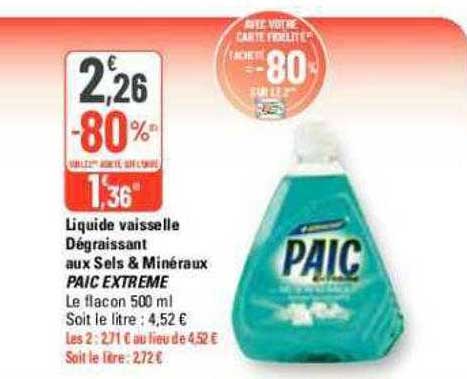liquide vaisselle dégraissant aux sels & minéraux paic extrême