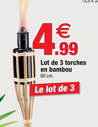 lot de 3 torches en bambou