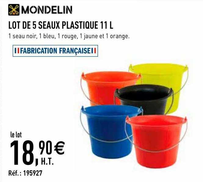 lot de 5 seaux plastique 11l mondelin