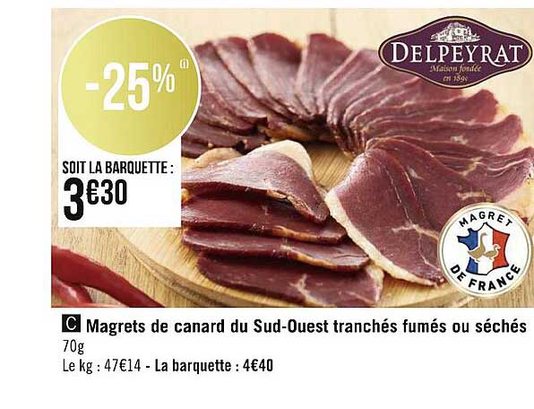 magrets de canard du sud-ouest tranchés fumés ou séchés