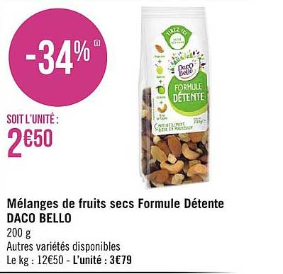 mélanges de fruits secs formule détente daco bello
