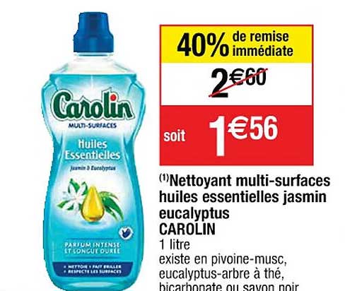 nettoyant multi-surfaces huiles essentielles jasmin eucalyptus carolin