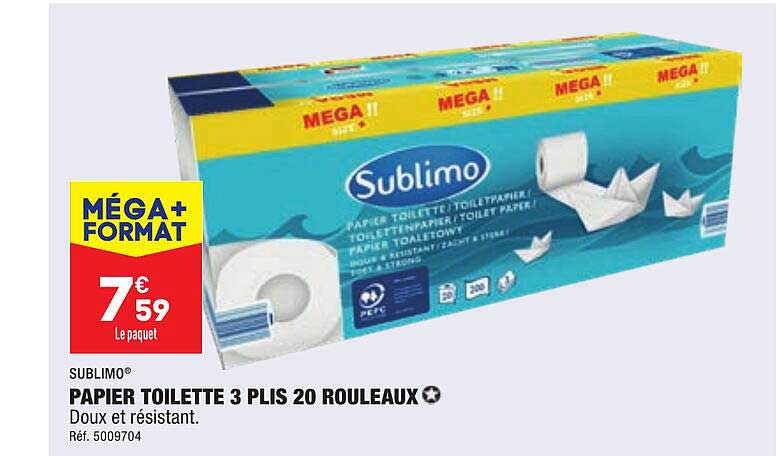 papier toilette 3 plis 20 rouleaux sublimo
