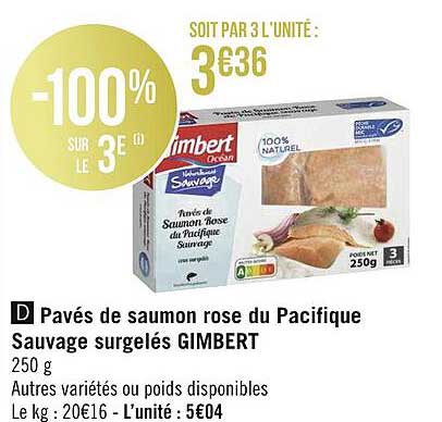 pavés de saumon rose du pacifique sauvage surgelés gimbert