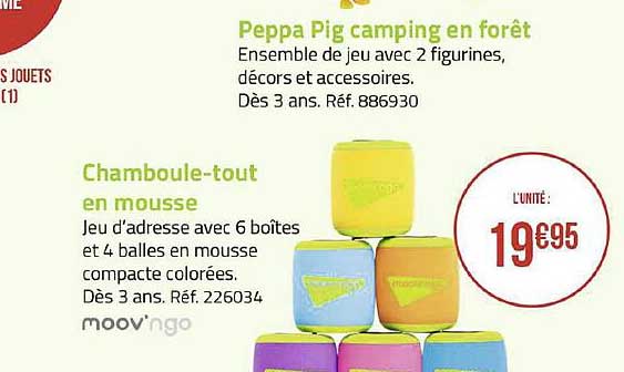 peppa pig camping en forêt, chamboule-tout en mousse