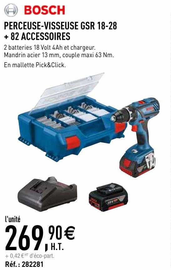 perceuse-visseuse gsr 18-28 + 82 accessoires bosch