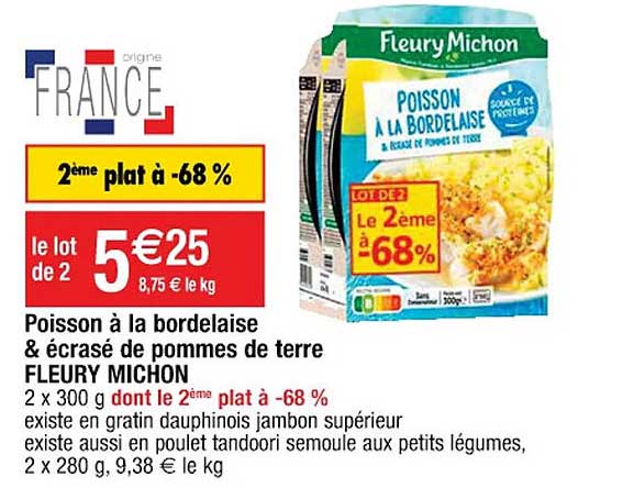 poisson à la bordelaise & écrasé de pommes de terre fleury michon