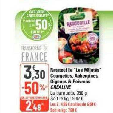 ratatouille "les mijotés" courgettes, aubergines, oignons & poivrons créaline