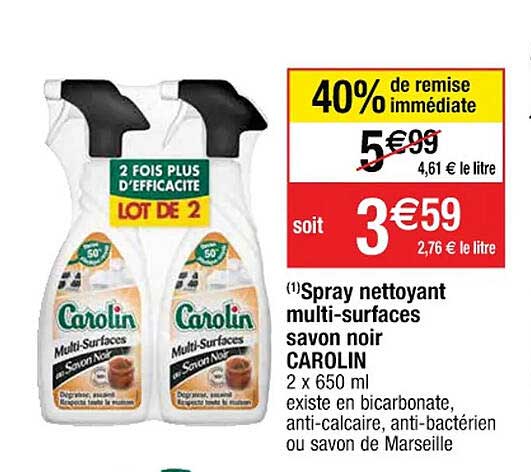 spray nettoyant multi-surfaces savon noir carolin
