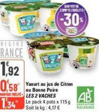 yaourt au jus de citron ou bonne poire les 2 vaches