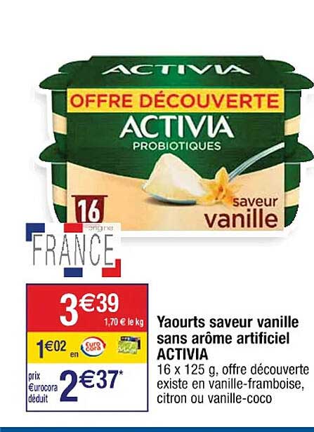 yaourts saveur vanille sans arôme artificiel activia