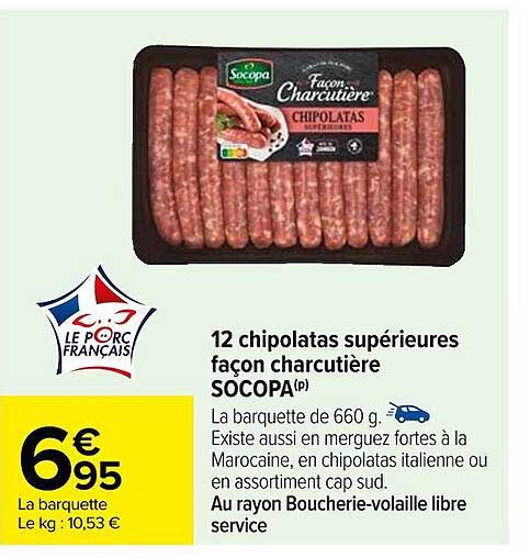 12 chipolatas supérieures façon charcutière socopa