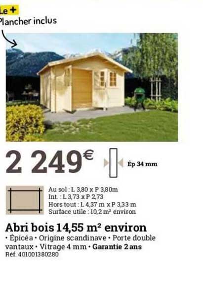 abri bois 14.55 m² environ