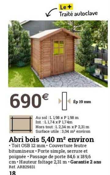 abri bois 5.40 m² environ