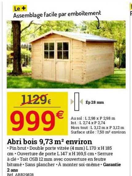 abri bois 9.73 m² environ