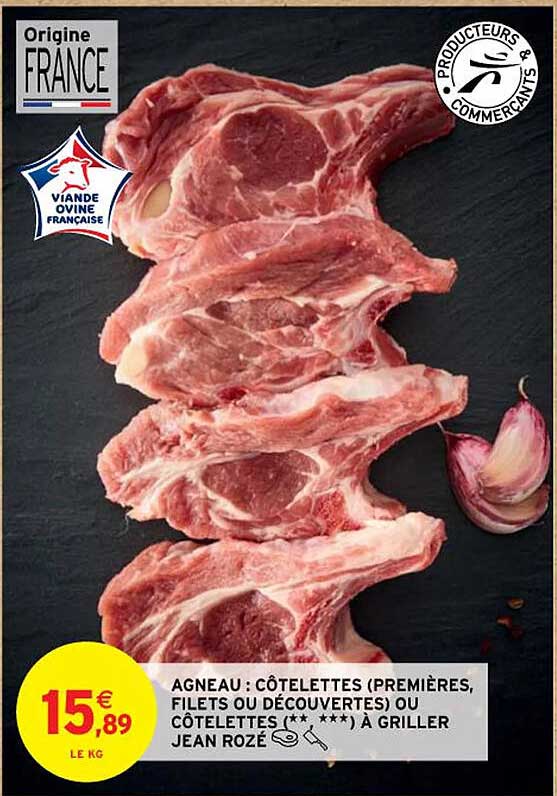 agenau : côtelettes (premières, filets ou découvertes) ou côtelettes à griller jean rozé