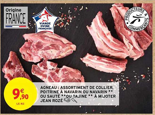 agneau: assortiment de collier, poitrine à navarin ou navarin ou sauté ou tajine à mijoter jean rozé