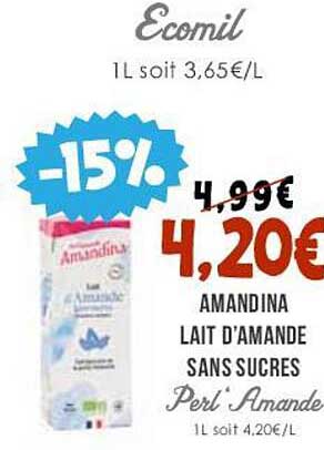 amandina lait d'amande sans sucres perl' amande