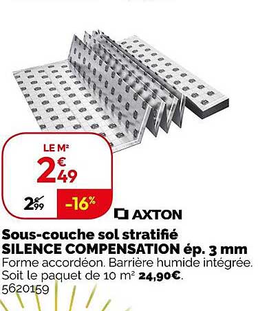 axton sous-couche sol stratifié silence compensation ép. 3 mm