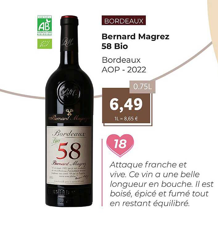 bernard magrez 58 bio bordeaux aop - 2022